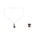 Lapis lazuli and citrine pendant necklace, 'Two Teardrops' - India Silver and Lapis Lazuli Necklace with Faceted Citrine