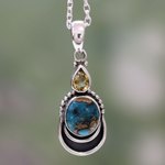 Citrine pendant necklace, 'Eternal Allure' - Silver Necklace with Citrine and Composite Turquoise