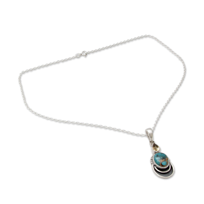 Citrine pendant necklace, 'Eternal Allure' - Silver Necklace with Citrine and Composite Turquoise