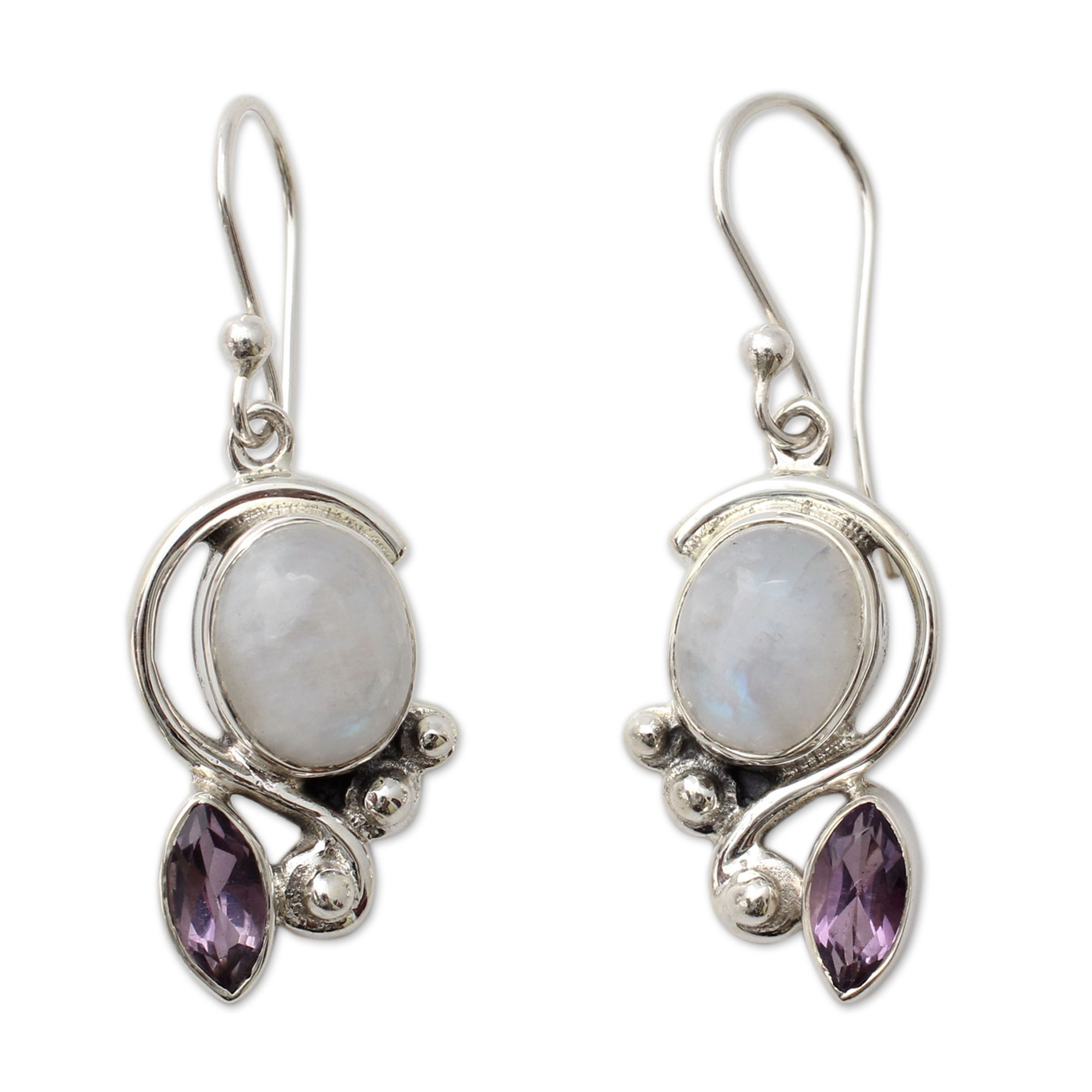 UNICEF Market | Rainbow Moonstone Earrings with Amethyst And Silver ...