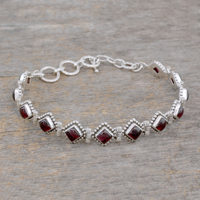 Garnet tennis bracelet, 'Deep Red Diamonds' - Red Garnet Artisan Crafted India Silver Tennis Bracelet