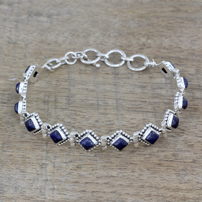 Lapis lazuli tennis bracelet, 'Deep Blue Diamonds' - India Lapis Lazuli and Sterling Silver Tennis Bracelet