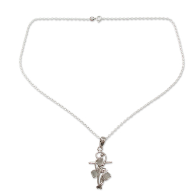 Moonstone cross pendant necklace, 'Blessed Trinity' - Handmade Silver Cross Necklace with Moonstones
