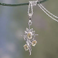 Citrine cross pendant necklace, 'Golden Cross'