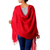 Chal de lana - Chal rojo de lana tejido para mujer de la India