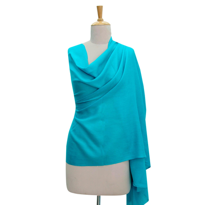 Turquoise Blue Woven Wool Shawl from India - Valley Mist in Turquoise ...