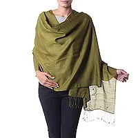 Featured review for Wool shawl, Valley of Kashmir in Sage