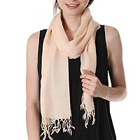 Wool scarf, 'Pale Peach' - Semi Sheer Wool Scarf in Pale Peach Wool