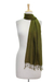 Wool scarf, 'Mossy Glade' - Diamond Pattern Olive Green Wool Scarf with Fringe thumbail
