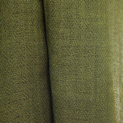 Bufanda de lana - Bufanda de lana verde oliva con estampado de rombos y flecos