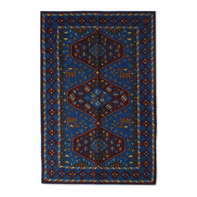 Wool chain stitch rug, 'Valley of Hope III' (3x5) - Multicolored Indian Chain Stitch Rug Crafted from Wool (3x5)