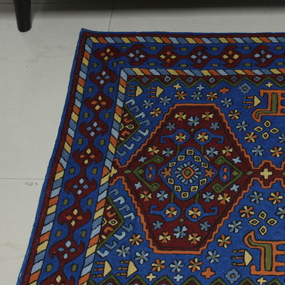 Wollkettenstich-Teppich, (3x5) - Mehrfarbiger indischer Kettenstich-Teppich aus Wolle (3x5)