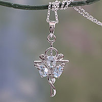 Cross Pendant Necklace with Blue Topaz Gems,'Precious Trinity'