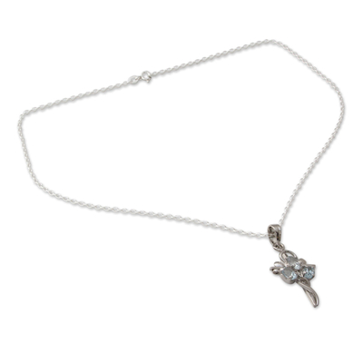 Blautopas-Kreuz-Anhänger-Halskette - Halskette mit Kreuzanhänger und blauen Topas-Edelsteinen