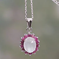 Ruby and moonstone pendant necklace, 'Love and Devotion'