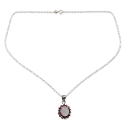 Ruby and moonstone pendant necklace, 'Love and Devotion' - Pendant Necklace with Ruby and Moonstone