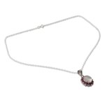 Ruby and moonstone pendant necklace, 'Love and Devotion' - Pendant Necklace with Ruby and Moonstone