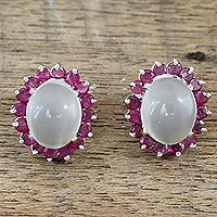 Ruby and moonstone button earrings, 'Love and Devotion'