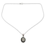 Emerald and moonstone pendant necklace, 'Love and Devotion' - Sterling Silver Necklace with Emerald and Moonstone