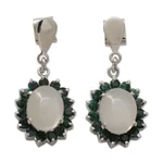 Emerald and moonstone dangle earrings, 'Love and Devotion' - Indian Emerald and Moonstone Dangle Earrings