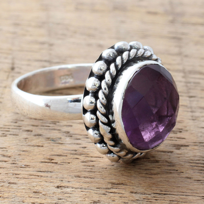 Amethyst cocktail ring, 'Enamored by Twilight' - Artisan Crafted Sterling Silver and Amethyst Cocktail Ring