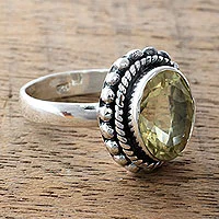 Lemon quartz cocktail ring, 'Enamored by Sunshine' - Fair Trade Artisan Jewellery Lemon Quartz and Silver Ring