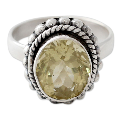 Lemon quartz cocktail ring, 'Enamored by Sunshine' - Fair Trade Artisan Jewelry Lemon Quartz and Silver Ring