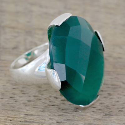 Green onyx cocktail ring, 'Verdant Magic' - Cocktail Ring with 10 Carat Green Onyx Gemstone