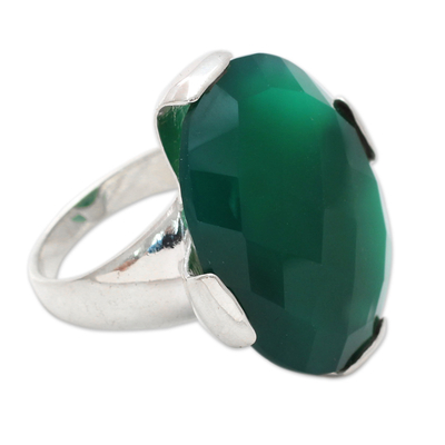 Green onyx cocktail ring, 'Verdant Magic' - Cocktail Ring with 10 Carat Green Onyx Gemstone