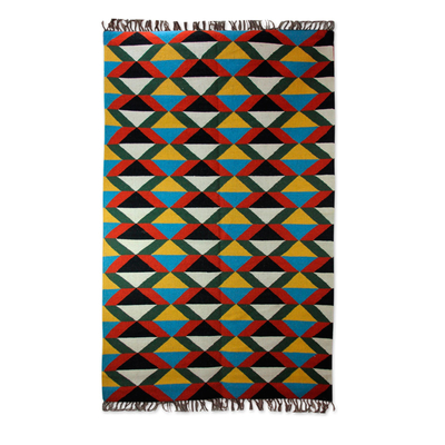 Wool area rug, 'Colorful Illusion I' (5x8) - Colorful Hand Woven Flatweave Wool Area Rug (5x8)