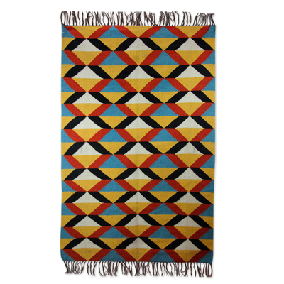 Wool area rug, 'Colorful Illusion II' (4x6) - Hand Loomed Geometric Wool Area Rug (4x6)