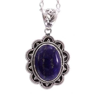Lapis lazuli pendant necklace, 'Royal Audience' - Artisan Crafted Lapis Lazuli and Silver Pendant Necklace