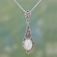 Rainbow moonstone pendant necklace, 'Moonlight Radiance' - Handcrafted Moonstone Sterling Silver Necklace
