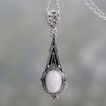Rainbow moonstone pendant necklace, 'Moonlight Radiance' - Handcrafted Moonstone Sterling Silver Necklace