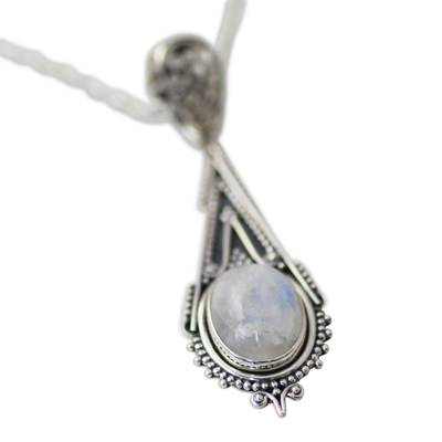 Collar con colgante de piedra lunar arcoíris - Collar artesanal de plata de ley con piedra de luna