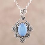 Chalcedony pendant necklace, 'Blue Antique Radiance' - Handcrafted Antique Style Silver and Chalcedony Necklace
