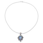 Chalcedony pendant necklace, 'Blue Antique Radiance' - Handcrafted Antique Style Silver and Chalcedony Necklace