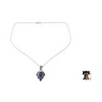 Chalcedony pendant necklace, 'Blue Antique Radiance' - Handcrafted Antique Style Silver and Chalcedony Necklace