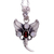 Halskette mit Anhänger aus Regenbogenmondstein und Granat, „Butterfly Triumph“ – Silberner Schmetterling mit Granat und Regenbogenmondstein