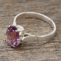 Amethyst solitaire ring, 'Solitary Allure' - Amethyst and .925 Sterling Silver Solitaire Ring