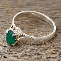 Green onyx solitaire ring, 'Solitary Allure'