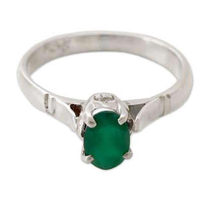 Sterling Silver Ring with Green Onyx Solitaire