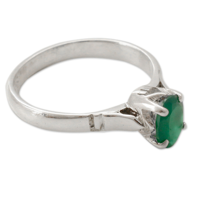 Green onyx solitaire ring, 'Solitary Allure' - Sterling Silver Ring with Green Onyx Solitaire
