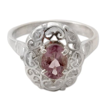 Amethyst cocktail ring, 'Festivity in Lilac' - Lacy Sterling Silver Cocktail Ring with Amethyst