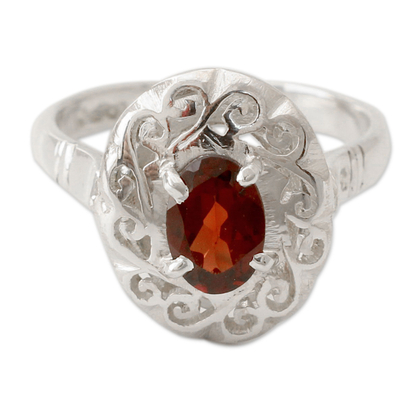 Garnet cocktail ring, 'Festivity in Red' - Artisan Crafted Garnet Ring in Sterling Silver
