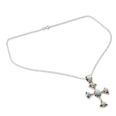 Larimar-Kreuz-Anhänger-Halskette - Halskette mit Kreuzanhänger aus Larimar und Sterlingsilber