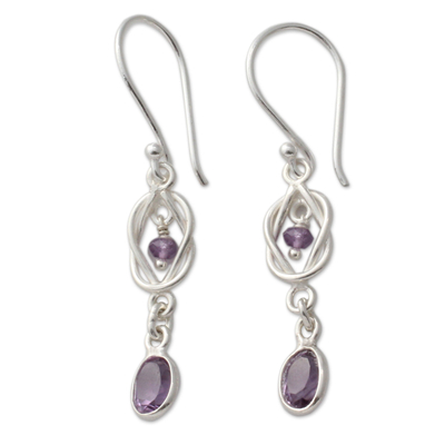 India Artisan Crafted Amethyst and Silver Earrings