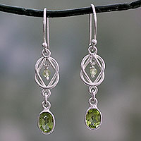 Peridot dangle earrings, 'Lime Knot'