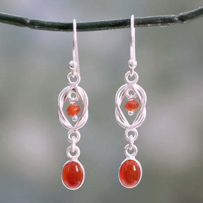 Onyx dangle earrings, Festive Red Knot