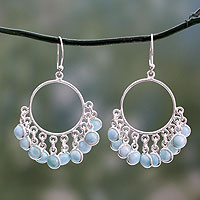 Larimar chandelier earrings, 'Playful Petals' - Handmade Larimar and Sterling Silver Chandelier Earrings